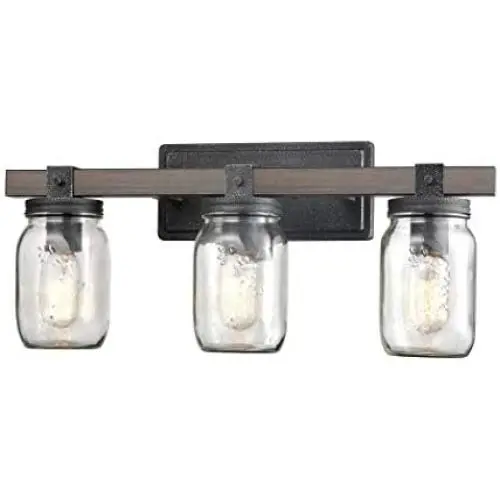 CLAXY Glass Mason Jar Wall Sconces Faux Distressed Metal 3 Light Bath Vanity Lights CLAXY Glass Mason Jar Wall Sconces Faux Distressed Metal 3 Light Bath Vanity Lights