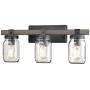 CLAXY Glass Mason Jar Wall Sconces Faux Distressed Metal 3 Light Bath Vanity Lights
