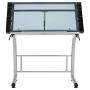 SD STUDIO DESIGNS Triflex Drawing Table, Sit to Stand Up Adjustable Office Home Computer Desk, 35.25'' W X 23.5'' D, Silver/Blue Glass
