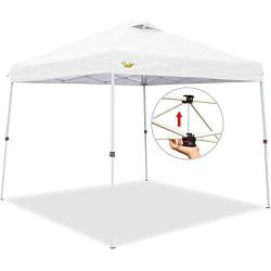 CROWN SHADES Pop up Canopy, Slant Leg Outside Canopy Top 9x9 ft, Base 11x11 ft, One Push Up Instant Shelter Canopy with Wheeled Bag, White