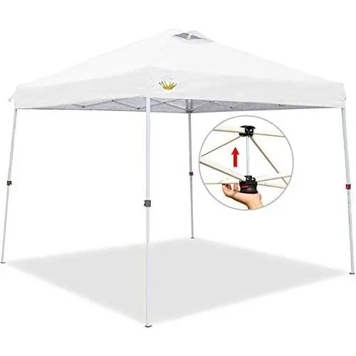 CROWN SHADES Pop up Canopy, Slant Leg Outside Canopy Top 9x9 ft, Base 11x11 ft, One Push Up Instant Shelter Canopy with Wheeled Bag, White