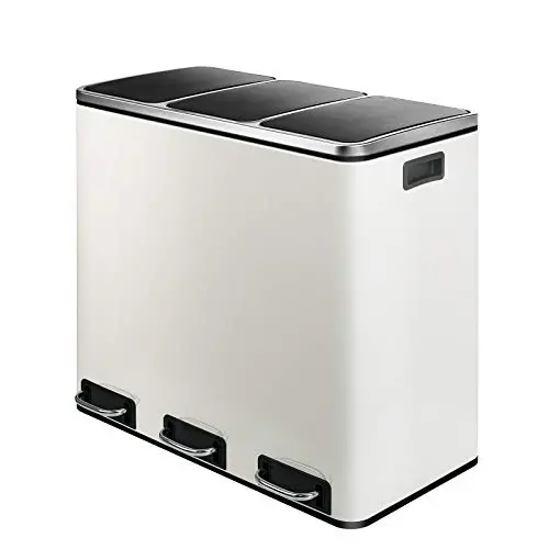 HEMBOR Trash Can, 14.3 Gallon (3X17L) Pedal Step Rubbish Bin, Stainless Steel Compartment Classified Recycle Garbage Dustbin, with Removable Inner Buckets and Handles, Soft Silent Lid Close(White) HEMBOR Trash Can, 14.3 Gallon (3X17L) Pedal Step Rubbish Bin, Stainless Steel Compartment Classified Recycle Garbage Dustbin, with Removable Inner Buckets and Handles, Soft Silent Lid Close(White)