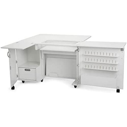 Arrow K8411 Wallaby II Kangaroo Sewing, Cutting, Quilting, Crafting Cabinet and Table, Includes Storage and Airlift, Portable with Wheels White Ash Finish