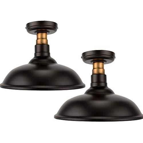 Semi Flush Mount Ceiling Light 12-inch Farmhouse Metal Rustic Lighting Fixture, Antique Brass Mount & Rich-Oil Rubbed Bronze Finish, Industrial Pendant Lights Fixtures for Indoor Outdoor 2Pack
