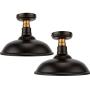 Semi Flush Mount Ceiling Light 12-inch Farmhouse Metal Rustic Lighting Fixture, Antique Brass Mount & Rich-Oil Rubbed Bronze Finish, Industrial Pendant Lights Fixtures for Indoor Outdoor 2Pack