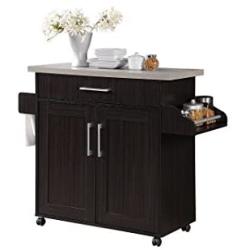 Hodedah Kitchen Island with Spice Rack, Towel Rack & Drawer, Chocolate with Grey Top