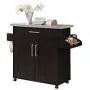 Hodedah Kitchen Island with Spice Rack, Towel Rack & Drawer, Chocolate with Grey Top Hodedah Kitchen Island with Spice Rack, Towel Rack & Drawer, Chocolate with Grey Top