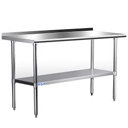 Stainless Steel Table for Prep & Work 24 x 48 Inches, NSF Commercial Heavy Duty Table with Undershelf and Backsplash for Restaurant, Home and Hotel