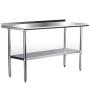 Stainless Steel Table for Prep & Work 24 x 48 Inches, NSF Commercial Heavy Duty Table with Undershelf and Backsplash for Restaurant, Home and Hotel