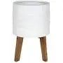 Kate and Laurel Gavri Farmhouse-Inspired Freestanding Metal Planter, White Metal Pot with Natural Rustic Wooden Legs