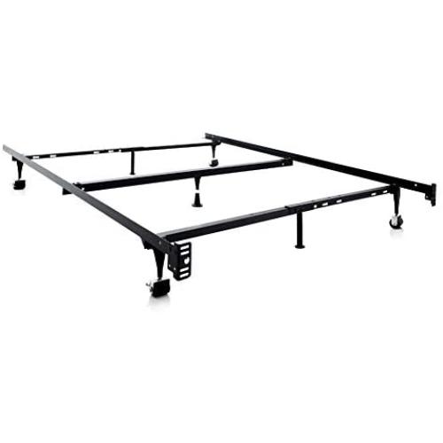 MALOUF Structures Heavy Duty Adjustable Metal Center Support and Rug Rollers bed frame, Queen, Full XL, Full, Twin XL, Twin, Black