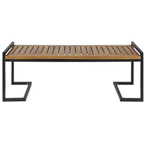 Christopher Knight Home 306426 Noel Outdoor Industrial Acacia Wood and Iron Bench, Teak Finish/Black Metal