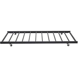 VECELO Twin Only/Roll Out Trundle Bed Frame/Enhanced Metal Slats Support, Black