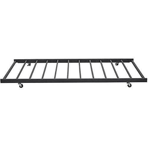 VECELO Twin Only/Roll Out Trundle Bed Frame/Enhanced Metal Slats Support, Black