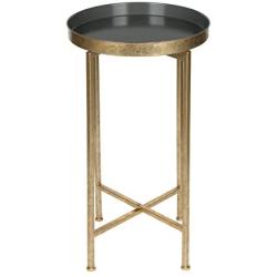 Kate and Laurel Celia Round Metal Foldable Tray Accent Table, Gray with Gold Base