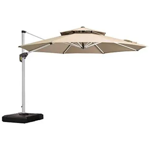 PURPLE LEAF 12 Feet Double Top Round Deluxe Patio Umbrella Offset Hanging Umbrella Outdoor Market Umbrella Garden Umbrella, Beige PURPLE LEAF 12 Feet Double Top Round Deluxe Patio Umbrella Offset Hanging Umbrella Outdoor Market Umbrella Garden Umbrella, Beige