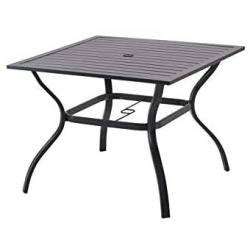 Patio Dining Table Outdoor Metal Steel Frame Square Table with Umbrella Hole, Dining Table for 4