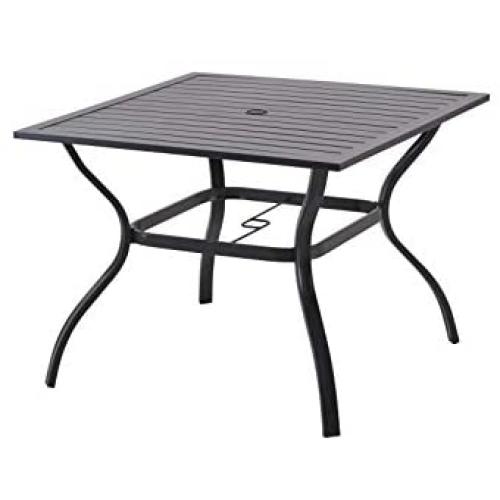 Patio Dining Table Outdoor Metal Steel Frame Square Table with Umbrella Hole, Dining Table for 4 Patio Dining Table Outdoor Metal Steel Frame Square Table with Umbrella Hole, Dining Table for 4