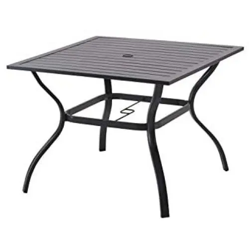 Patio Dining Table Outdoor Metal Steel Frame Square Table with Umbrella Hole, Dining Table for 4 Patio Dining Table Outdoor Metal Steel Frame Square Table with Umbrella Hole, Dining Table for 4