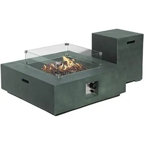 COSIEST 2-Piece Outdoor Propane Firepit Table Set, Gray Faux Stone 35 inches Square Fire Table w 50,000 BTU Stainless Steel Burner, Wind Guard, w Metal Lid 20 Gallon Hideway Tank for Garden, Porch COSIEST 2-Piece Outdoor Propane Firepit Table Set, Gray Faux Stone 35 inches Square Fire Table w 50,000 BTU Stainless Steel Burner, Wind Guard, w Metal Lid 20 Gallon Hideway Tank for Garden, Porch