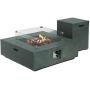 COSIEST 2-Piece Outdoor Propane Firepit Table Set, Gray Faux Stone 35 inches Square Fire Table w 50,000 BTU Stainless Steel Burner, Wind Guard, w Metal Lid 20 Gallon Hideway Tank for Garden, Porch