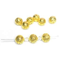 AMZ Beads - Package of 200! Gold or Silver Plated Hollow Filigree Round Ball Metal Spacer Beads for Jewelry Making DIY Craft Projects (8MM) (Gold)