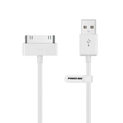 POWERADD Apple Certified iPhone 4 4s 3G 3GS iPad 1 2 3 iPod Touch Nano 30 Pin Charger USB Sync Cable Charging Cord Dock Adapter Data 4 Feet White (1pcs)