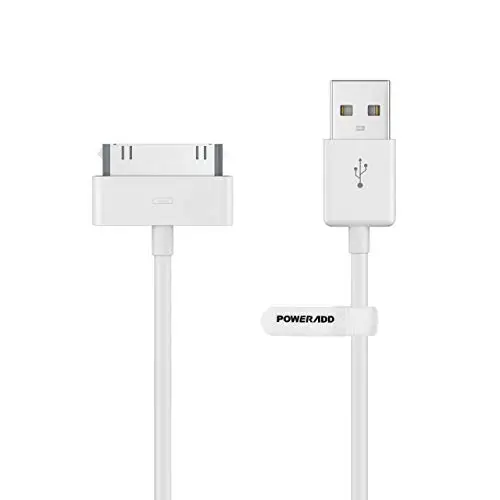 POWERADD Apple Certified iPhone 4 4s 3G 3GS iPad 1 2 3 iPod Touch Nano 30 Pin Charger USB Sync Cable Charging Cord Dock Adapter Data 4 Feet White (1pcs)