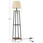 VASAGLE Floor Lamp with Shelves, Standing Reading Lamp with LED Bulb and Lamp Shade, for Living Room, Bedroom, Metal Legs, Rustic Brown and Black ULFL012B01