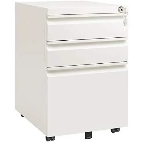 DEVAISE 3 Drawer Mobile File Cabinet with Lock, Under Desk Metal Filing Cabinet for Legal/Letter/A4 File, Fully Assembled Except Wheels, White DEVAISE 3 Drawer Mobile File Cabinet with Lock, Under Desk Metal Filing Cabinet for Legal/Letter/A4 File, Fully Assembled Except Wheels, White