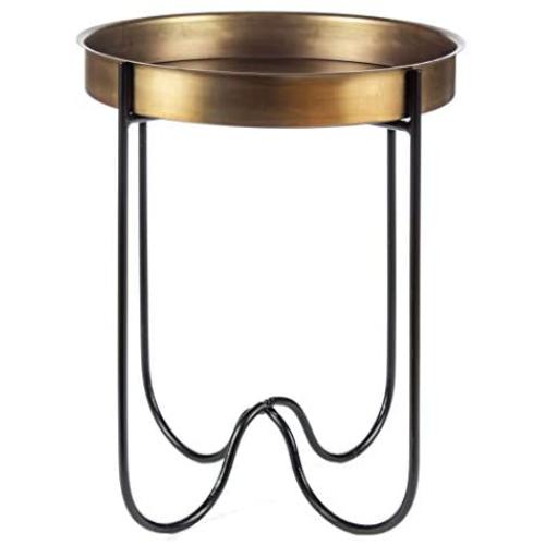 H Potter Indoor Outdoor Side Patio Table Living Room Kitchen Small Spaces Quick Folding Stand and Removable Round Metal Tray for Drinks or Appetizers Gar618 Brass