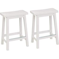 Amazon Basics Classic Solid Wood Saddle-Seat Kitchen Counter Stool with Foot Plate 24 Inch, White, Set of 2