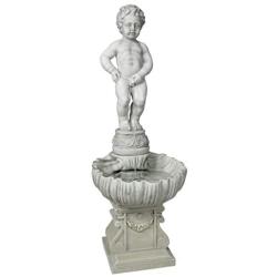 Design Toscano NG33505 Complete Manneken Pis Peeing Boy Water Fountain Garden Decor with Base Outdoor Water Feature, 45 Inch, Polyresin, Antique Stone