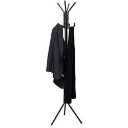 Mind Reader COATRACK11 Standing Metal Coat Rack Hat Hanger 11 Hook for Jacket, Purse, Scarf Rack, Umbrella Tree Stand, Black