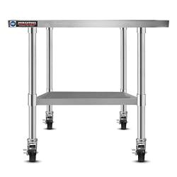 DuraSteel Stainless Steel Work Table 30'' x 18'' x 34'' Height w/ 4 Caster Wheels - Food Prep Commercial Grade Worktable - NSF Certified - Good For Restaurant, Business, Warehouse, Home, Kitchen, Garage
