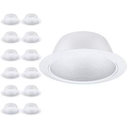 TORCHSTAR 12-Pack 6 Inch Recessed Can Light Trim with White Metal Step Baffle, for 6 Inch Recessed Can, Detachable Iron Ring Included, Fit Halo/Juno Remodel Recessed Housing, Line Voltage Available