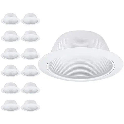 TORCHSTAR 12-Pack 6 Inch Recessed Can Light Trim with White Metal Step Baffle, for 6 Inch Recessed Can, Detachable Iron Ring Included, Fit Halo/Juno Remodel Recessed Housing, Line Voltage Available TORCHSTAR 12-Pack 6 Inch Recessed Can Light Trim with White Metal Step Baffle, for 6 Inch Recessed Can, Detachable Iron Ring Included, Fit Halo/Juno Remodel Recessed Housing, Line Voltage Available
