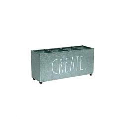 Rae Dunn Beauty Organizer - Four Sections for Cosmetic Storage - Galvanized Metal Container for Makeup Supplies, Personal Items, Jewelry - Modern Chic Design - Stylistic Décor for Bathroom Vanity