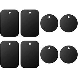 Universal Metal Plate 8 Pack for Magnetic Phone Car Mount Holder Cradle with Adhesive (Compatible with Magnetic Mounts) - 4 Rectangle and 4 Round, Black