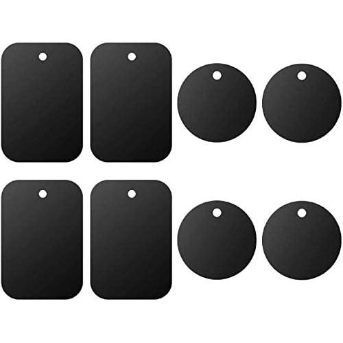 Universal Metal Plate 8 Pack for Magnetic Phone Car Mount Holder Cradle with Adhesive (Compatible with Magnetic Mounts) - 4 Rectangle and 4 Round, Black