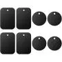 Universal Metal Plate 8 Pack for Magnetic Phone Car Mount Holder Cradle with Adhesive (Compatible with Magnetic Mounts) - 4 Rectangle and 4 Round, Black