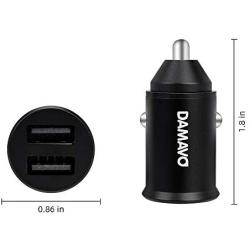 Car Charger, DAMAVO Mini 4.8 A Metal Dual USB Car Charger, Power Drive 2 Alloy Flush Fit Car Adapter with Blue LED 2 Port Charging Compatible with iPhone XR/Xs/Max/X, iPad Pro/Mini, Galaxy, LG (1 PCS)