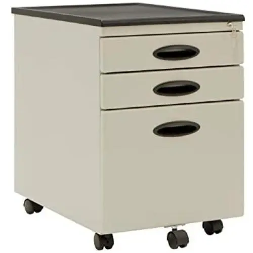 Calico Designs Metal Full Extension, Locking, 3-Drawer Mobile File Cabinet Assembled (Except Casters) for Legal or Letter Files with Supply Organizer Tray in Putty Beige