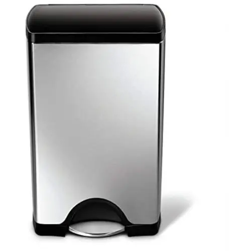 simplehuman 38 Liter / 10 Gallon Rectangular Kitchen Step, Brushed Stainless Steel with Plastic Lid trash can