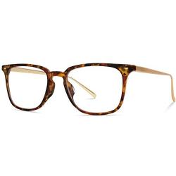 WearMe Pro - Modern Square Style Metal Frame Blue Light Blocking Computer Glasses (Mix Brown Tortoise/Gold)