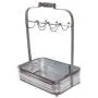Benzara BM177866 Rustic Galvanized Metal Crockery Holder with Cup Hooks, Gray