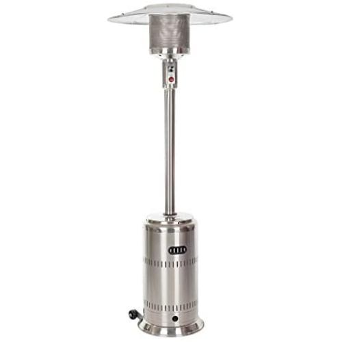 Fire Sense Stainless Steel Commercial Patio Heater with Wheels | Uses 20 Pound Propane Tank | 46,000 BTU Output | Electronic Ignition System | Weighted Base | Portable Outdoor Heat Lamp