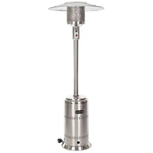 Fire Sense Stainless Steel Commercial Patio Heater with Wheels | Uses 20 Pound Propane Tank | 46,000 BTU Output | Electronic Ignition System | Weighted Base | Portable Outdoor Heat Lamp
