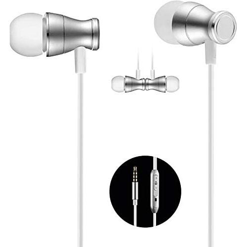 Acode In-Ear Earbuds Earphones Headphones, 3.5mm Metal Housing Magnetic Best Wired Bass Stereo Headset Built-in Mic/Hands-free/Volume Control+Carrying Case+3 Pairs EarBuds (S/M/L) (Silver)