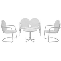 Crosley Furniture Griffith 4-Piece Metal Outdoor Conversation Set with Table, Loveseat, and 2 Chairs - White
